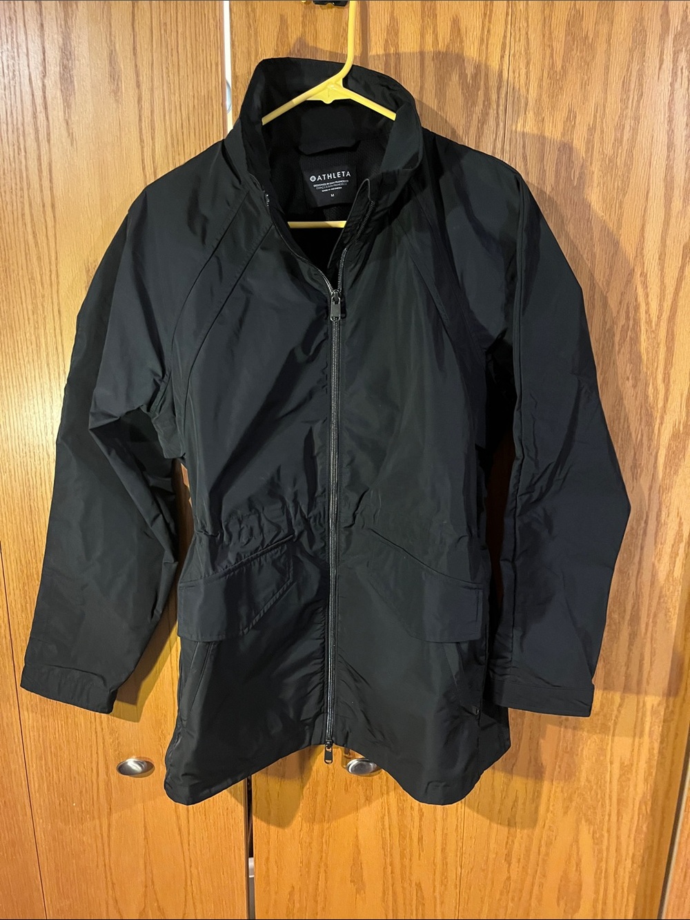 Athleta Black Full-Zip Raincoat with Stand Collar